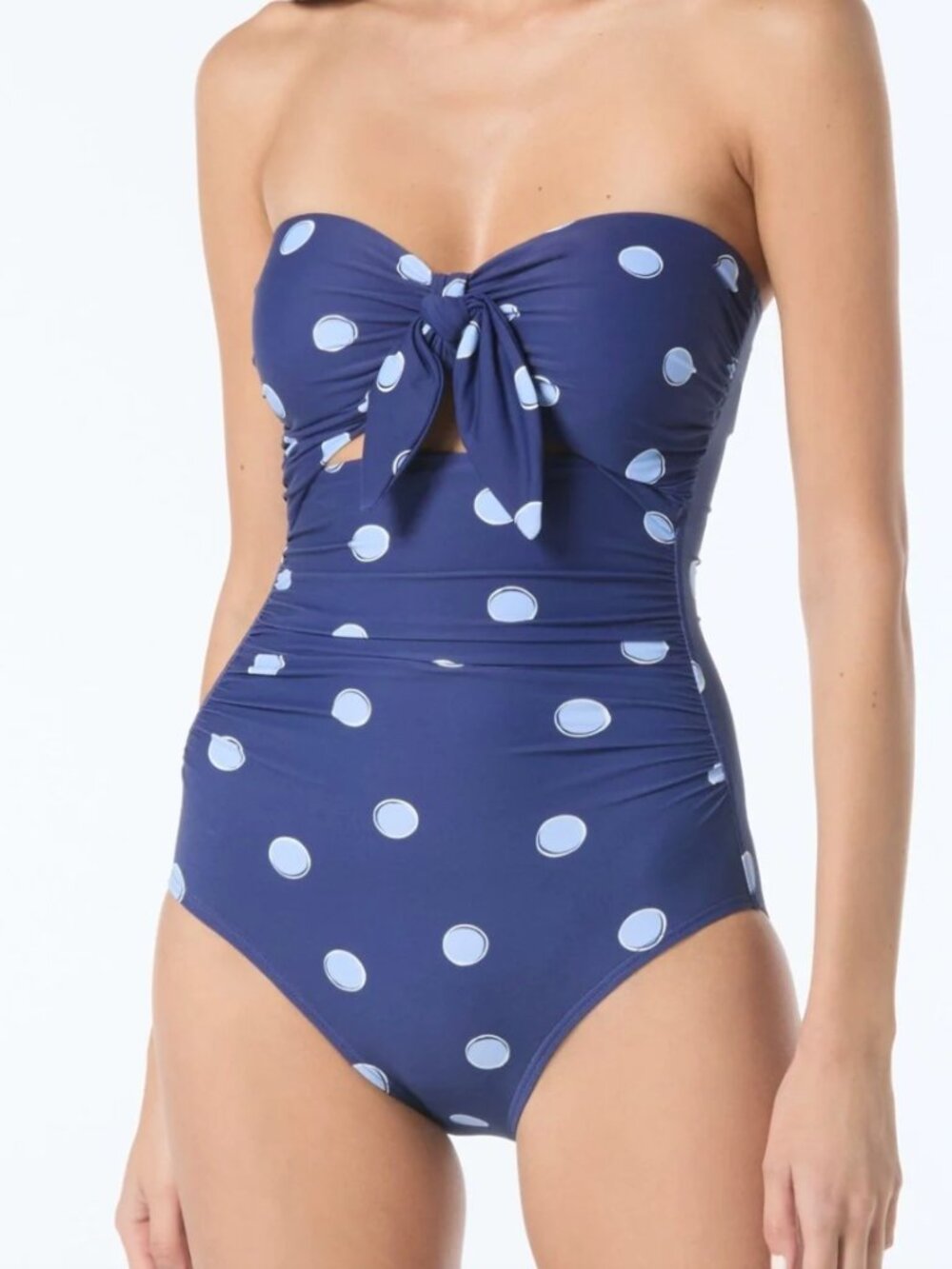 NWT Kate Spade New York Navy Blue Polka Dot Bandeau One-Piece Swimsuit Size XS